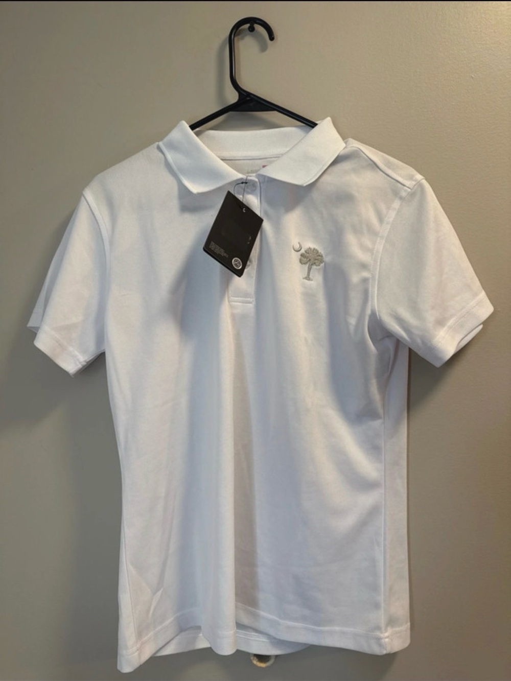 White Polo Shirt with Embroidered Tree